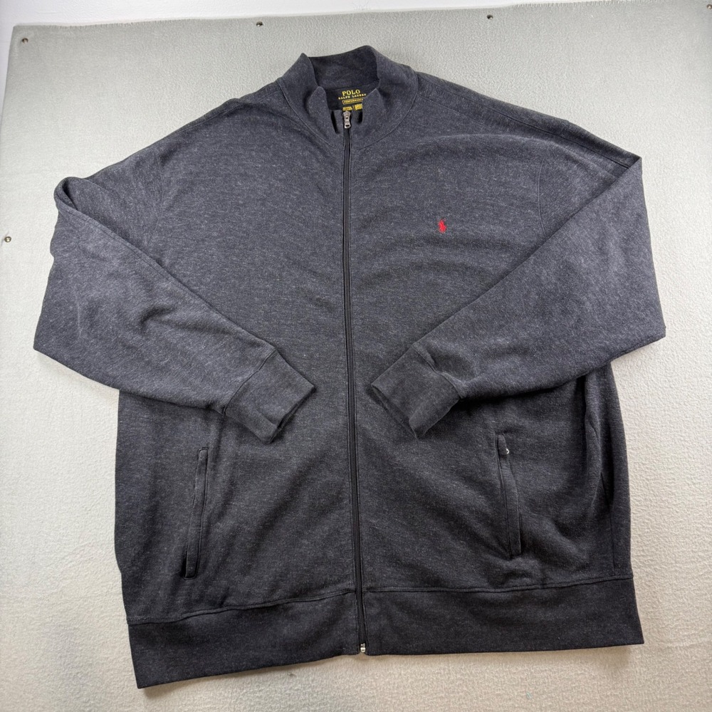 Polo Ralph Lauren Performance Full Zip Sweatshirt Gray Mens 3XLT Tall Red Pony